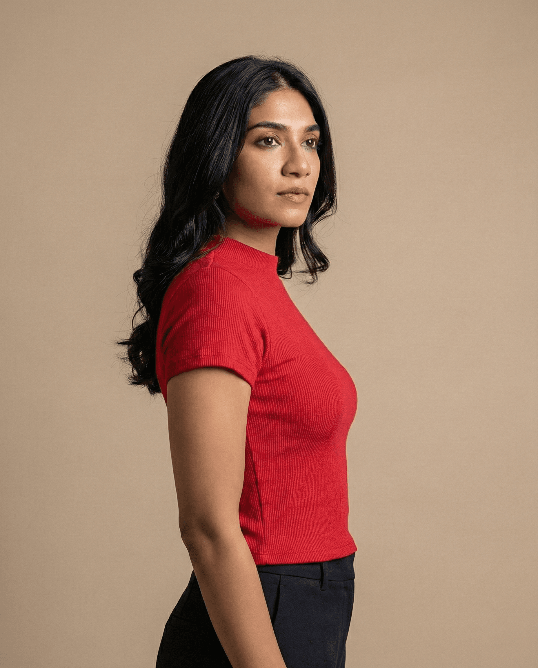 High-Neck Textured Short Sleeve Top view 2