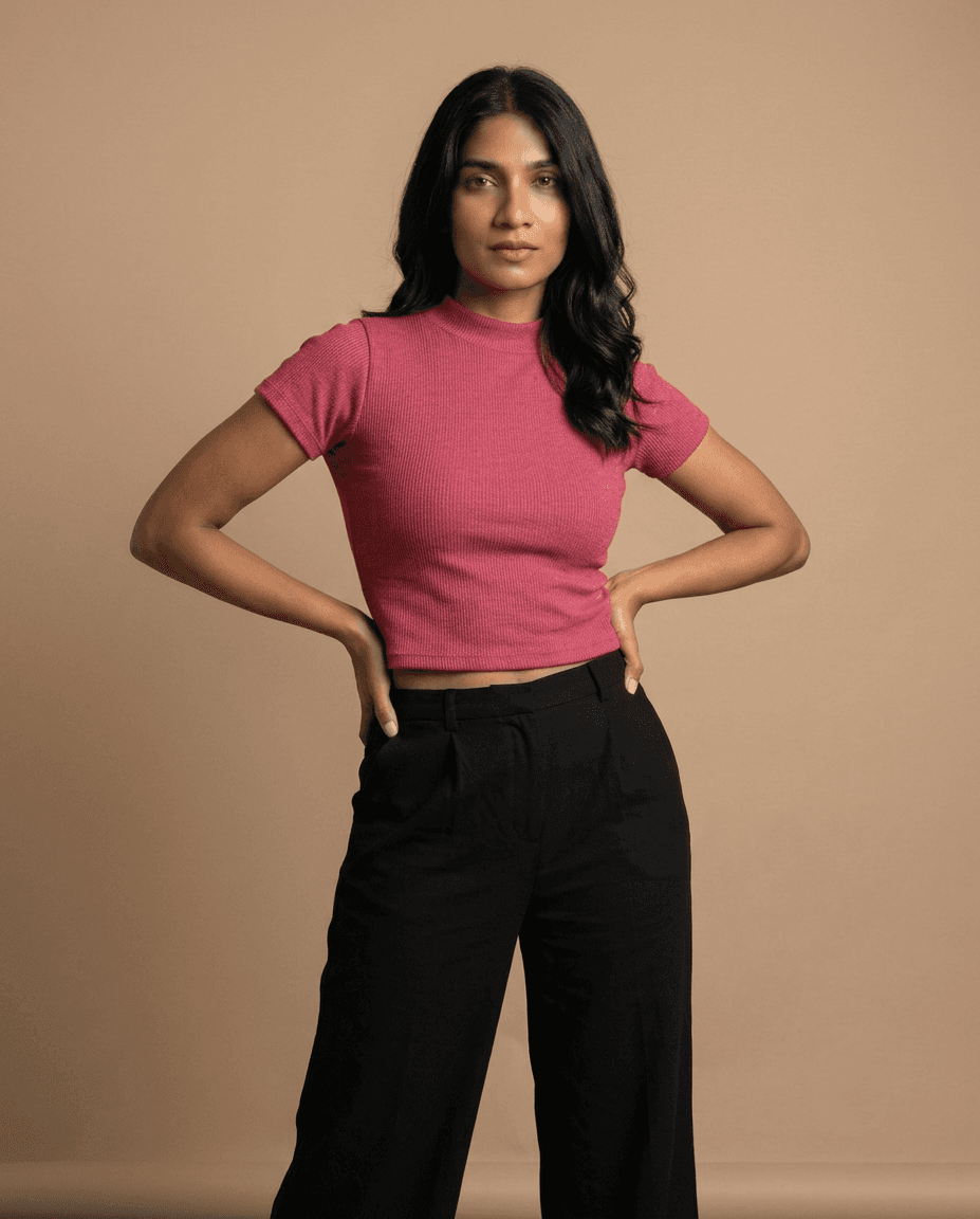 High-Neck Textured Short Sleeve Top view 4